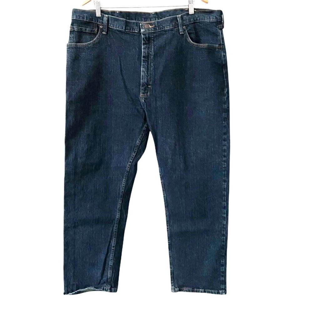 Wrangler Regular Fit Straight Leg Dark Wash Jeans Men's Size 42x30 Stretch Denim
